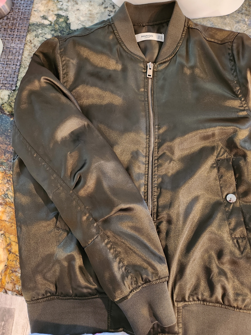Mango Black Satin Bomber Jacket with Silver Zip - Picture 9 of 9